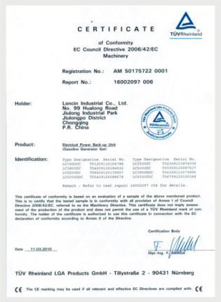 Certyfikat CE dla generatorów